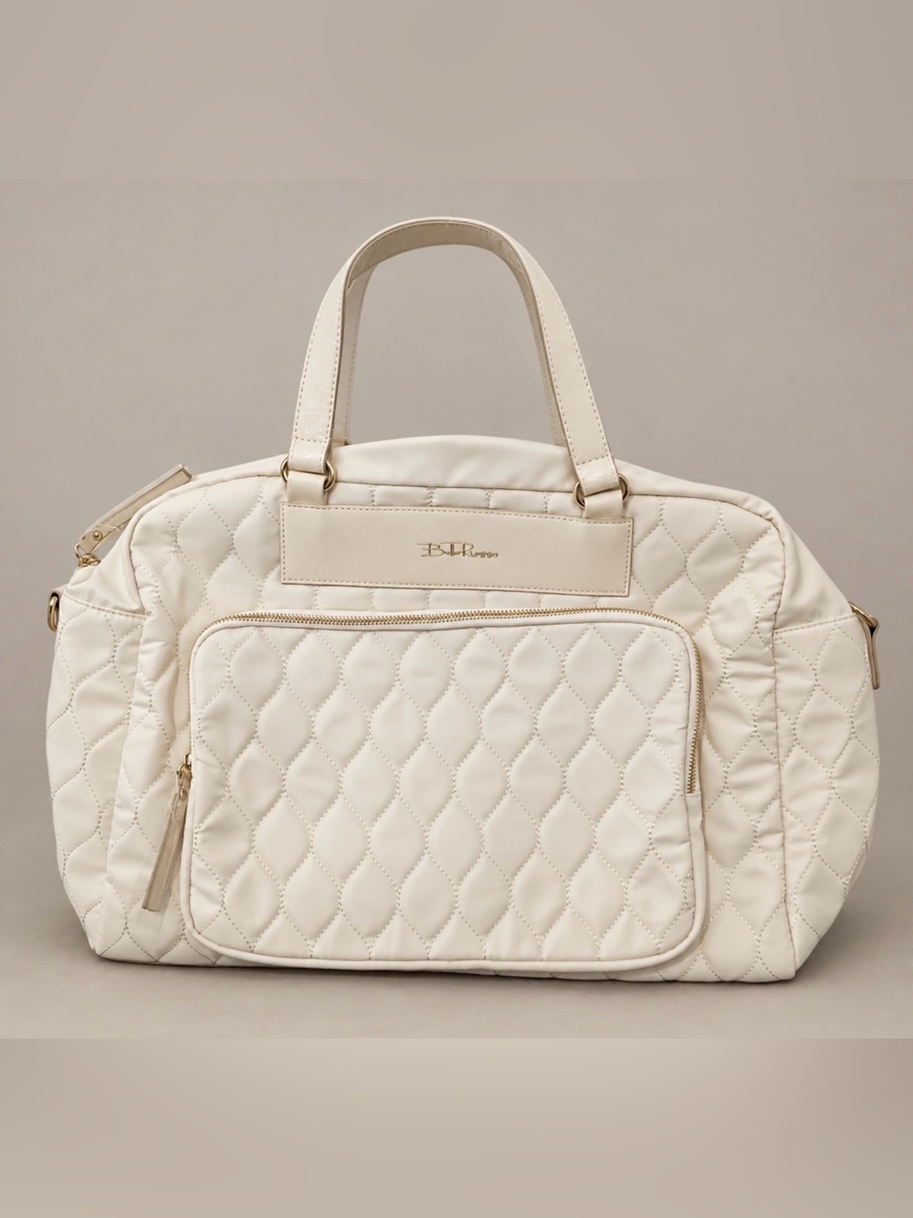 Bella Russo Ivory Quilted 17.7” Weekend Duffel Travel Carry-On Gym Crossbody Bag